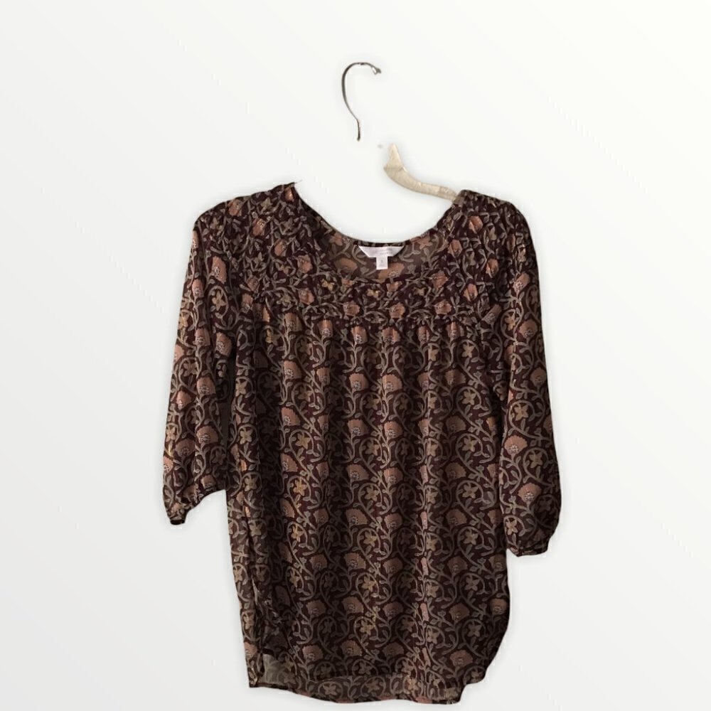 Lauren Conrad Sheer Floral Print ¾ Sleeve Blouse